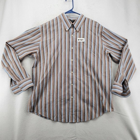 DOCKERS Shirt Men's Long Sleeve Casual Button Up Striped Easy Care Brown Large - Picture 12 of 12
